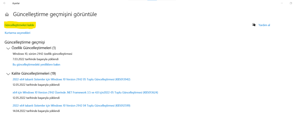 Delete Tuşu Nedir? 3 güncelleştirme geçmişine bakma